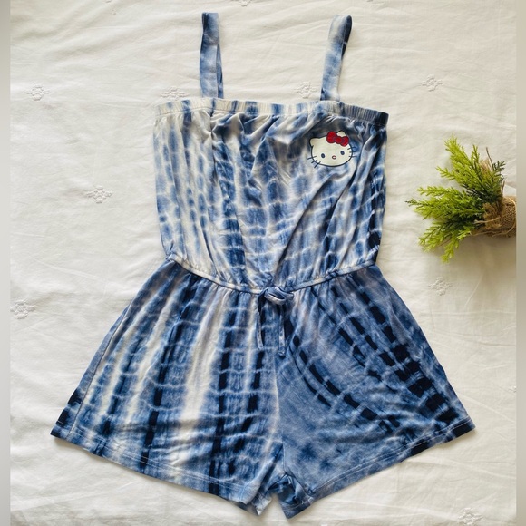 Girl’s Sanrio Hello Kitty Blue Tie Dye Romper Size Large 10/12 - Picture 1 of 12